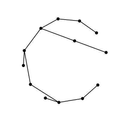 A drawing of a lobster graph on 13 vertices.